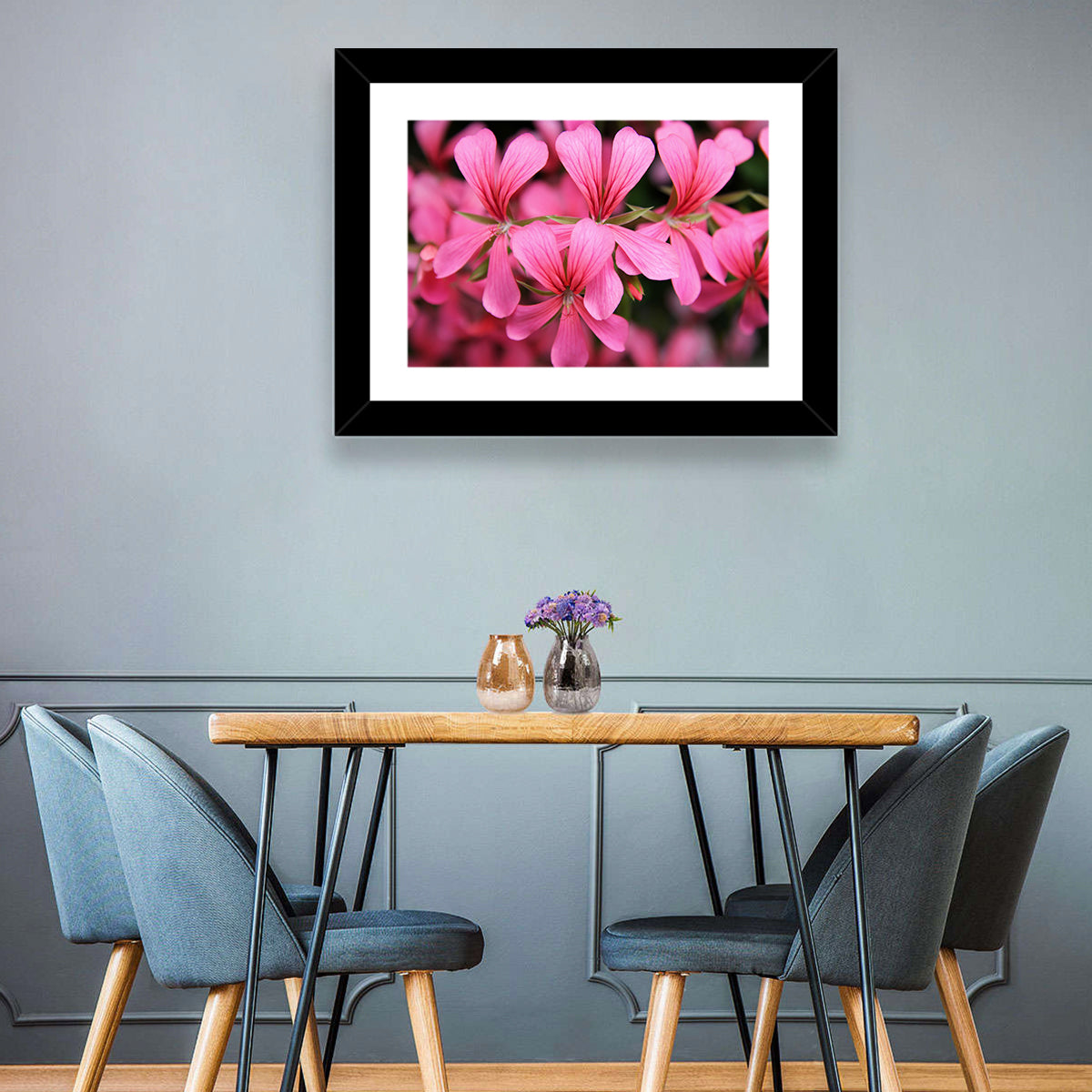 Pink Geranium Close Up Wall Art in a room, landscape