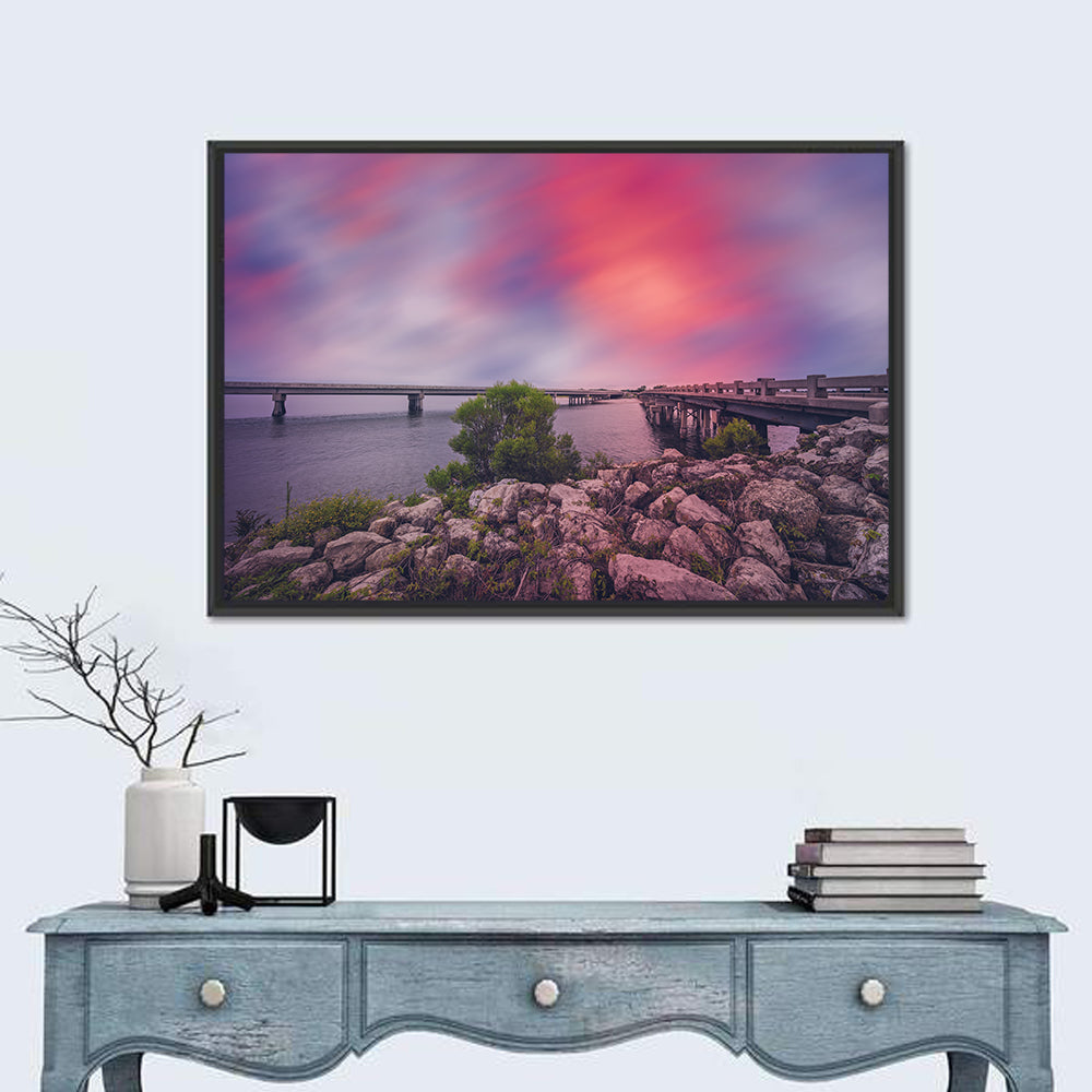Amelia Island Sunset Bridge Wall Art in a room, landscape