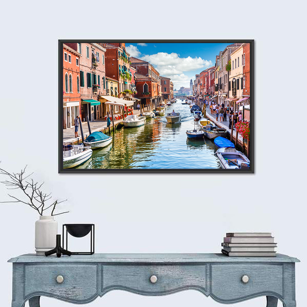Sunlit Burano Canal, Venice Wall Art in a room, landscape