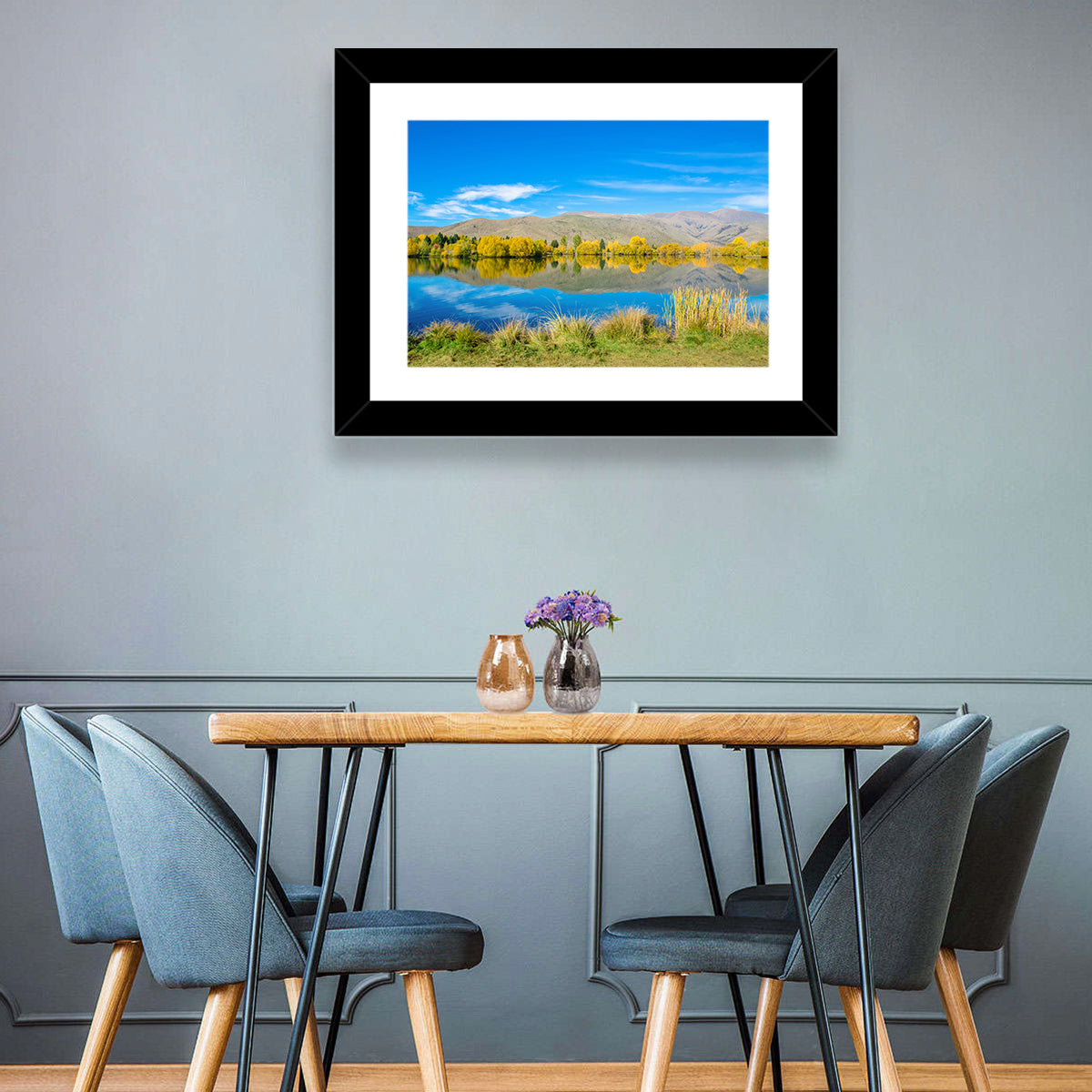 Ruataniwha Autumn Reflection Wall Art in a room, landscape