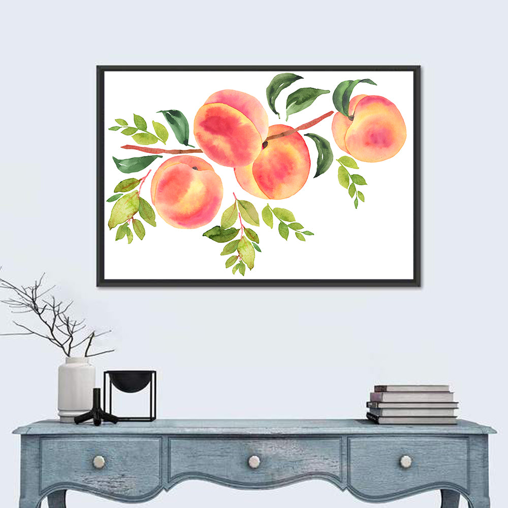Watercolor Peach Branch Wall Art in a room, landscape