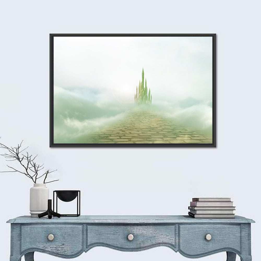 Cobblestone Path to Emerald Castle Wall Art in a room, landscape