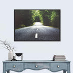 Summer Forest Road with Yellow Sign Wall Art