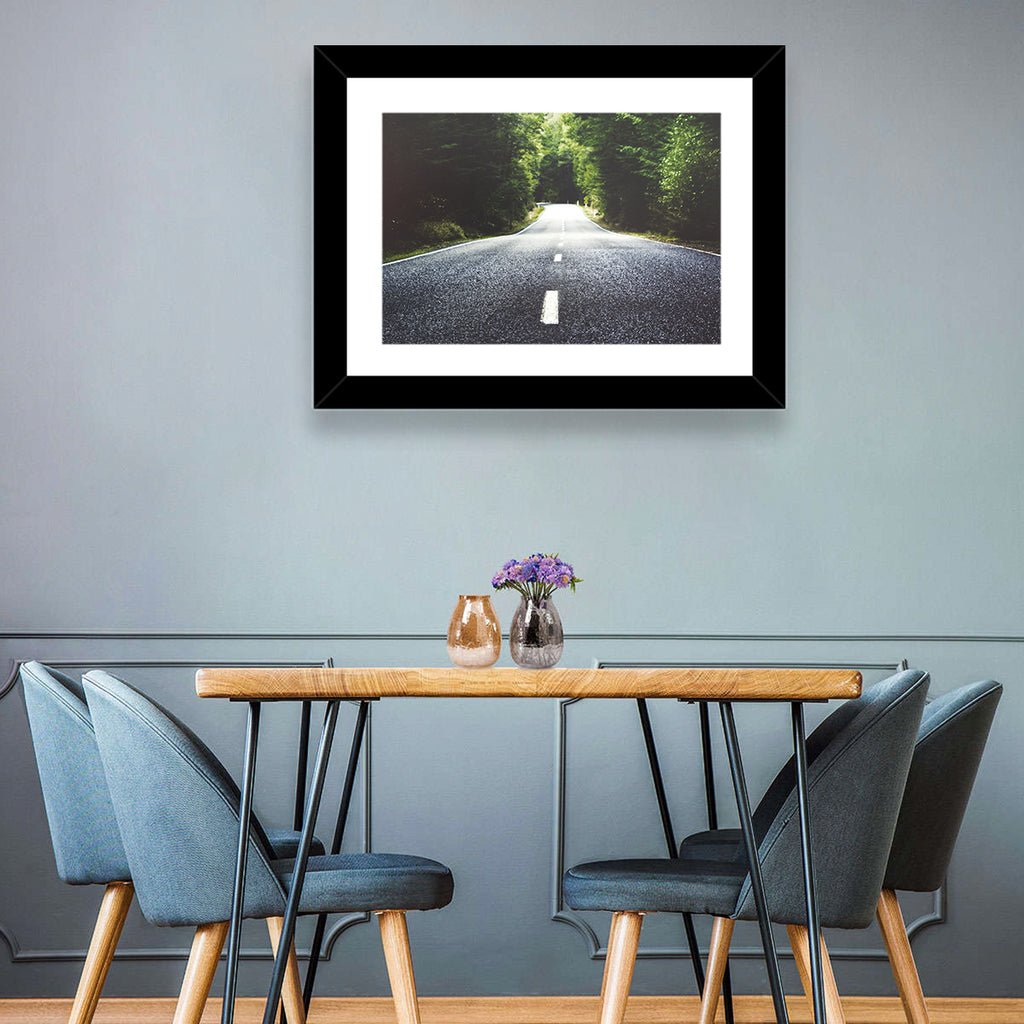 Summer Forest Road with Yellow Sign Wall Art
