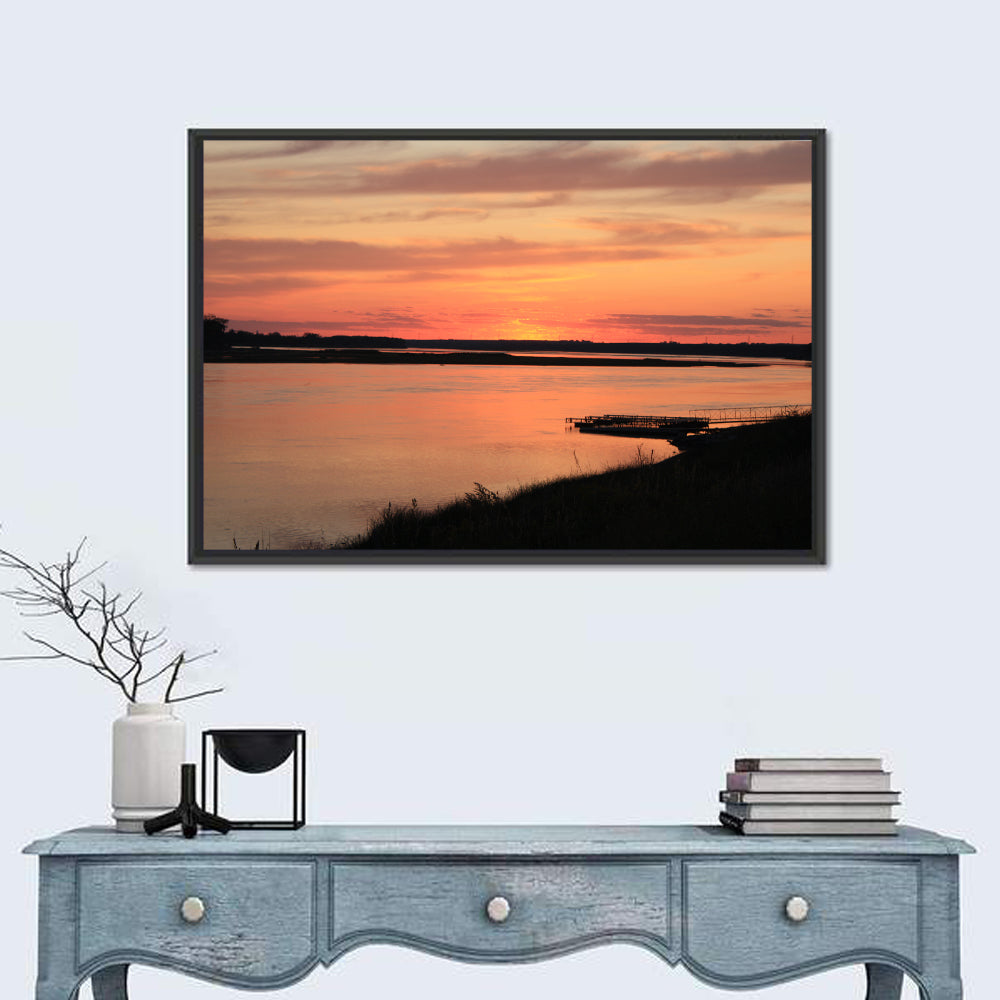 Missouri River Sunset at Dusk Wall Art in a room, landscape