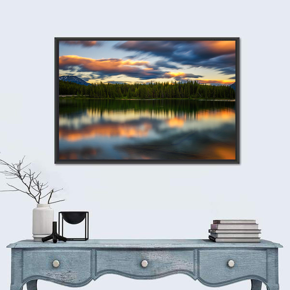 Herbert Lake Sunset Reflection Wall Art in a room, landscape