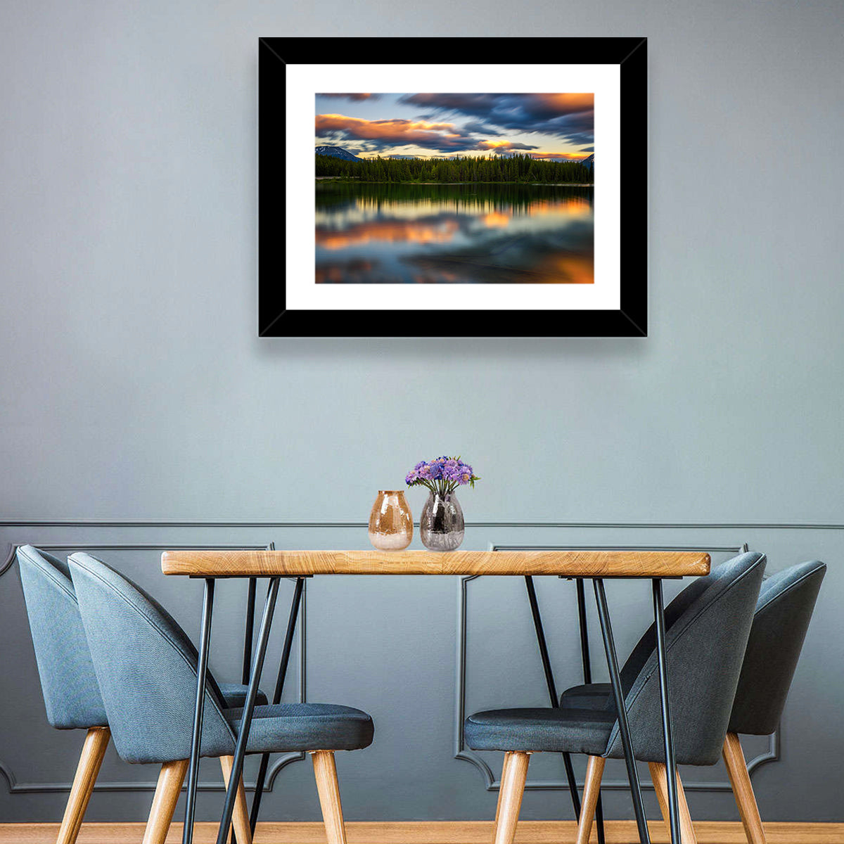 Herbert Lake Sunset Reflection Wall Art in a room, landscape
