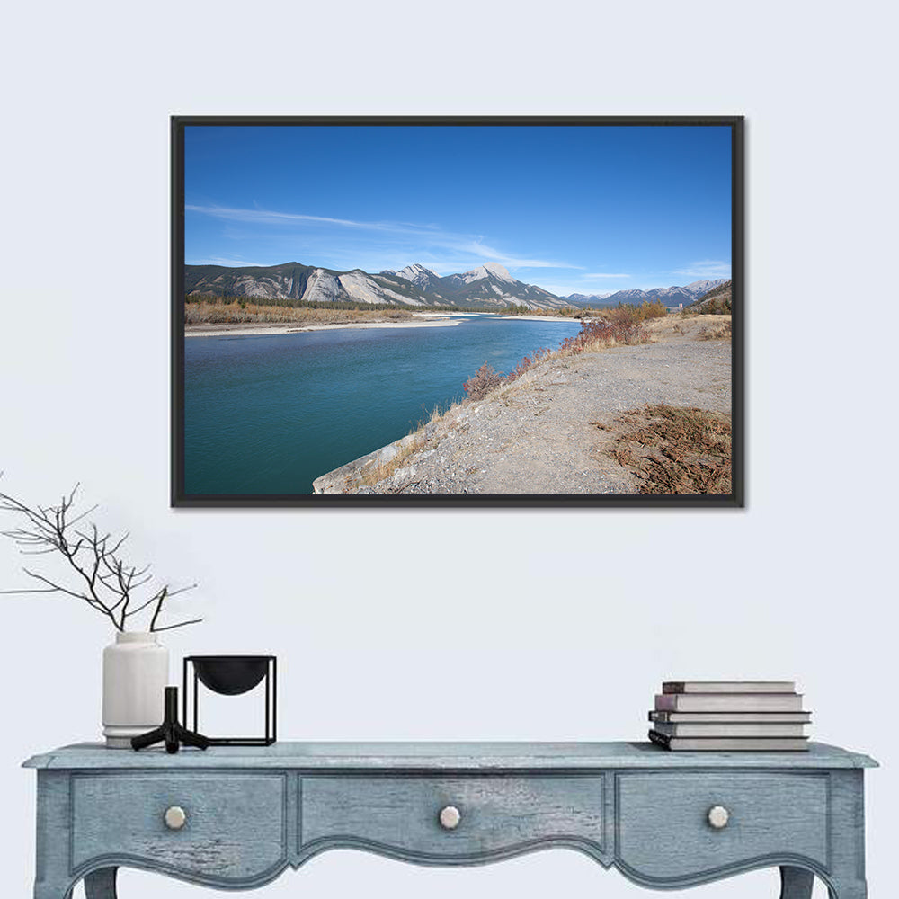 Mount Aeolus Over Athabasca Riverbank Wall Art in a room, landscape