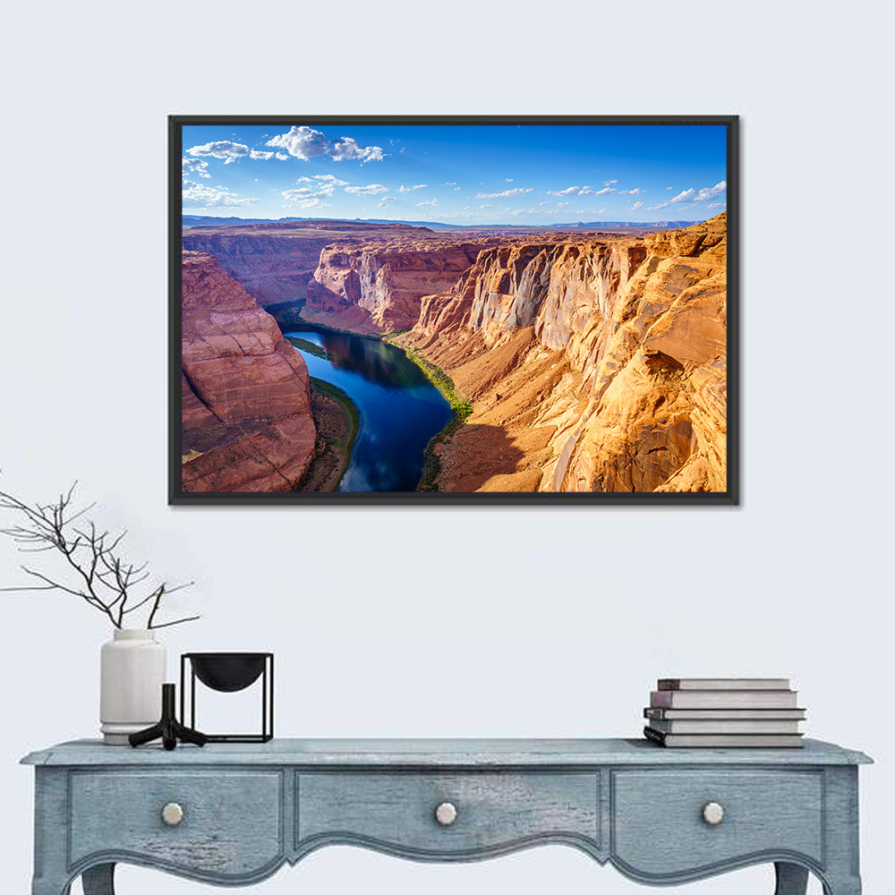 Horseshoe Bend Colorado River Wall Art in a room, landscape