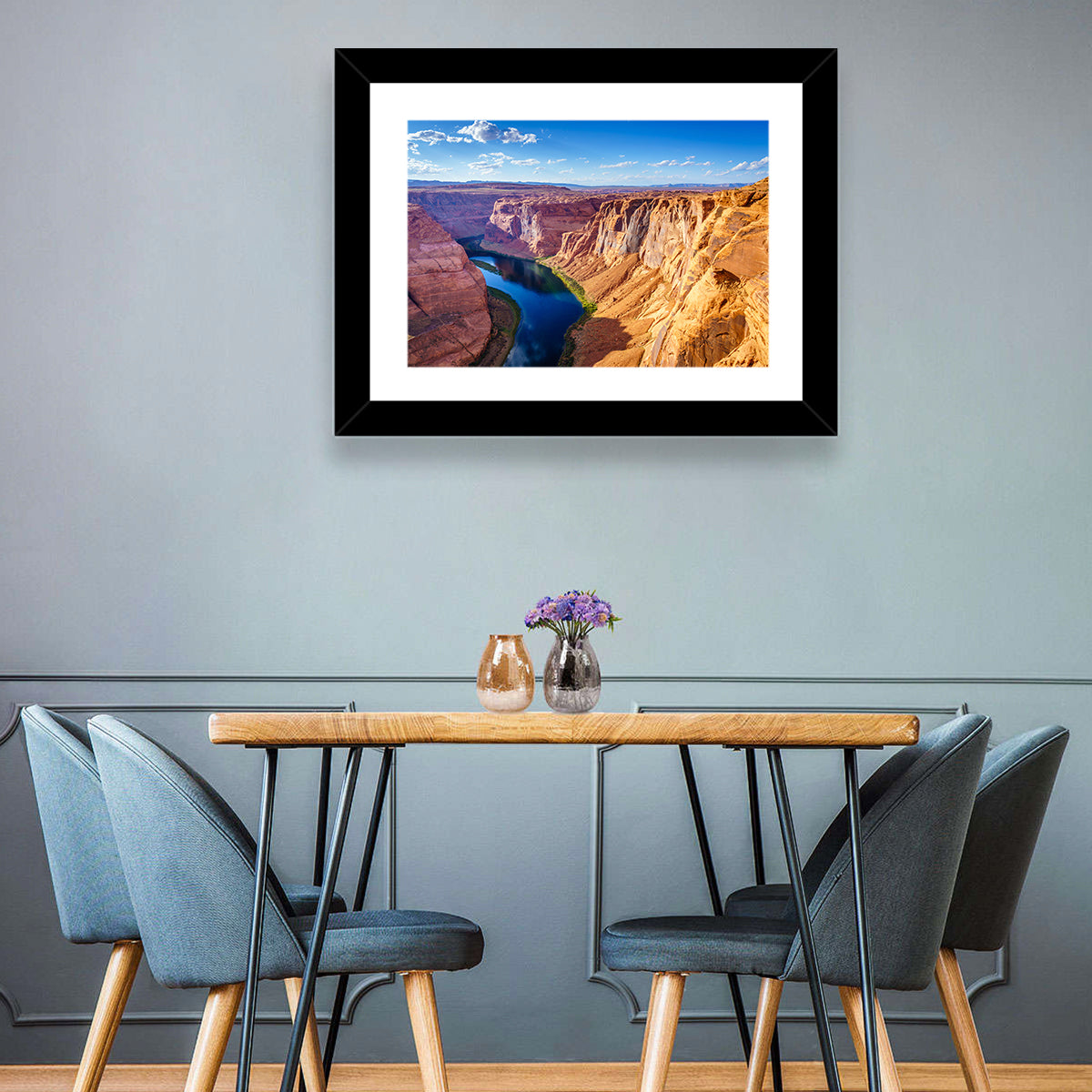Horseshoe Bend Colorado River Wall Art in a room, landscape