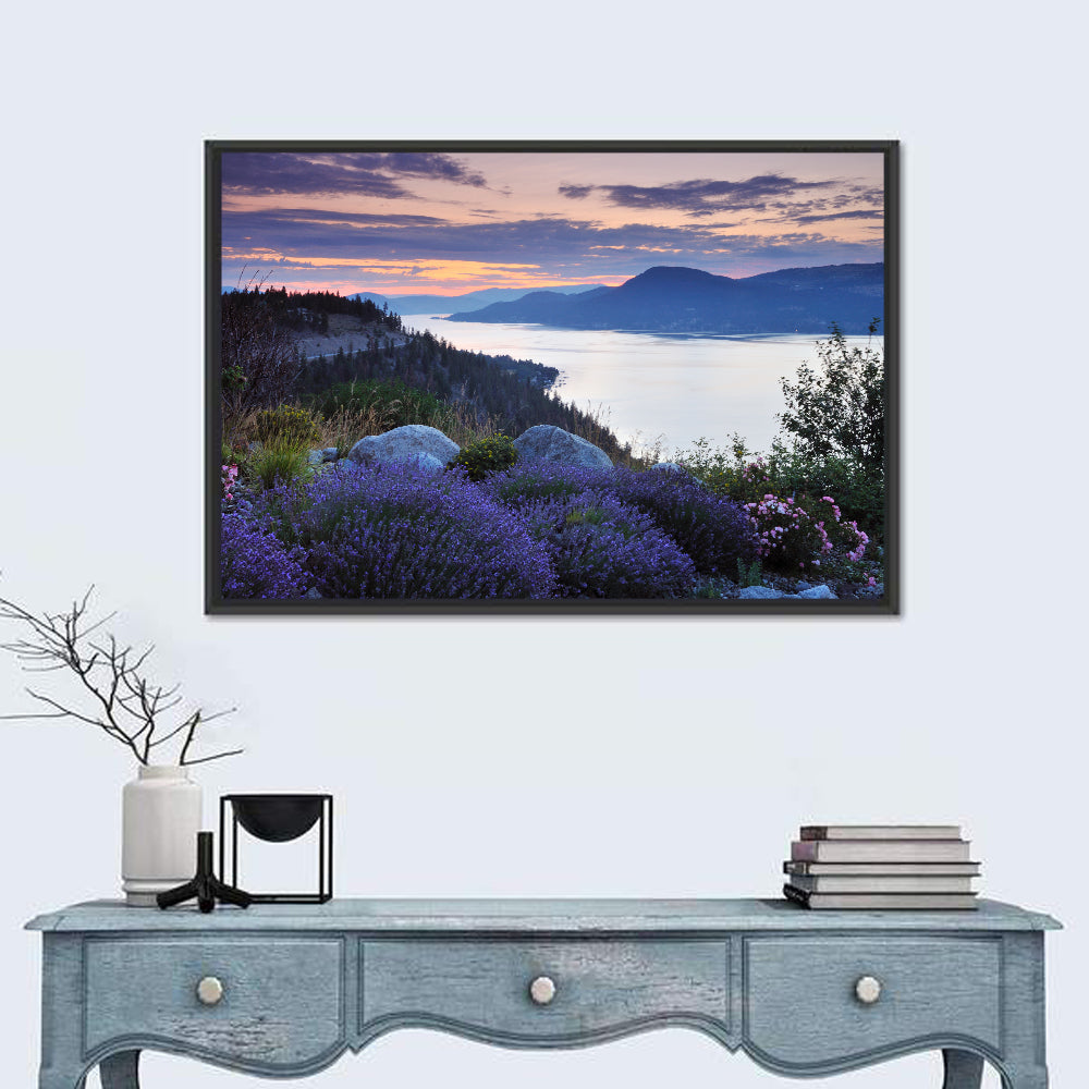 Okanagan Lavender Lake Wall Art in a room, landscape