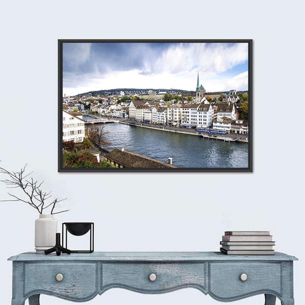 Limmat River at Fraumünster, Zurich Wall Art in a room, landscape