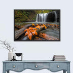 Clackamas Waterfall with Maple Leaf Wall Art