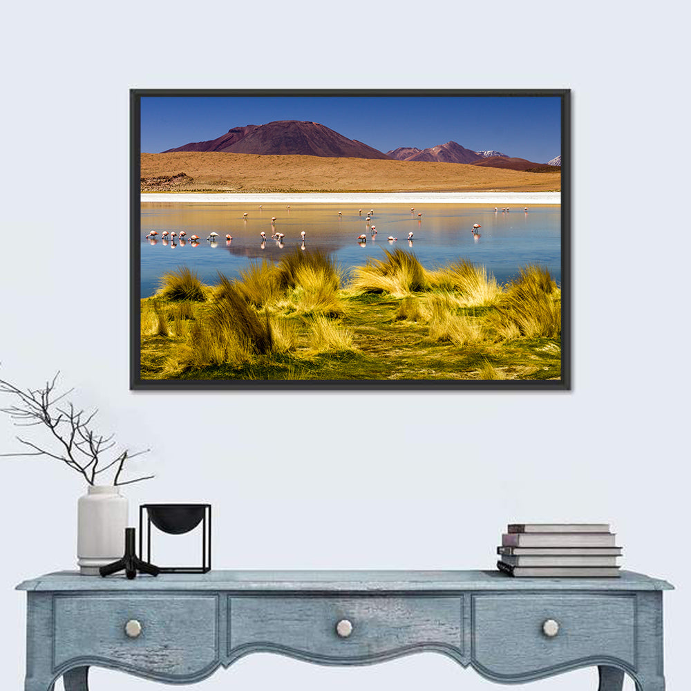 Flamingos on Salt Lake Wall Art in a room, landscape