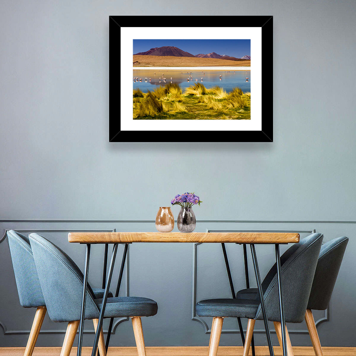 Flamingos on Salt Lake Wall Art in a room, landscape