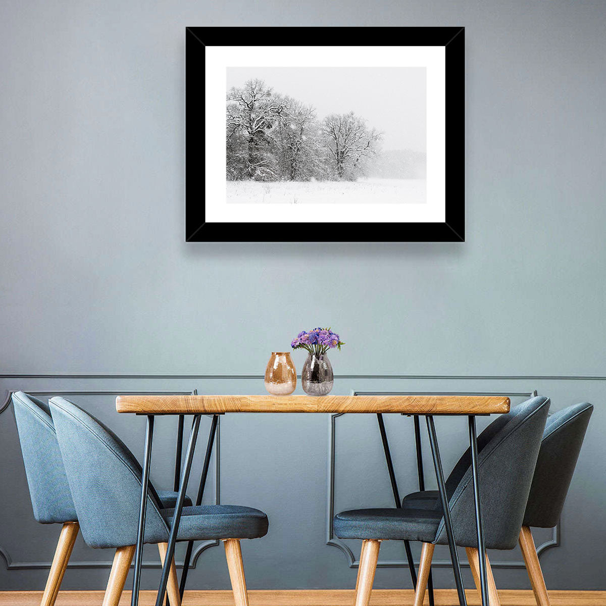 Snow-covered Trees in Fog Wall Art in a room, landscape