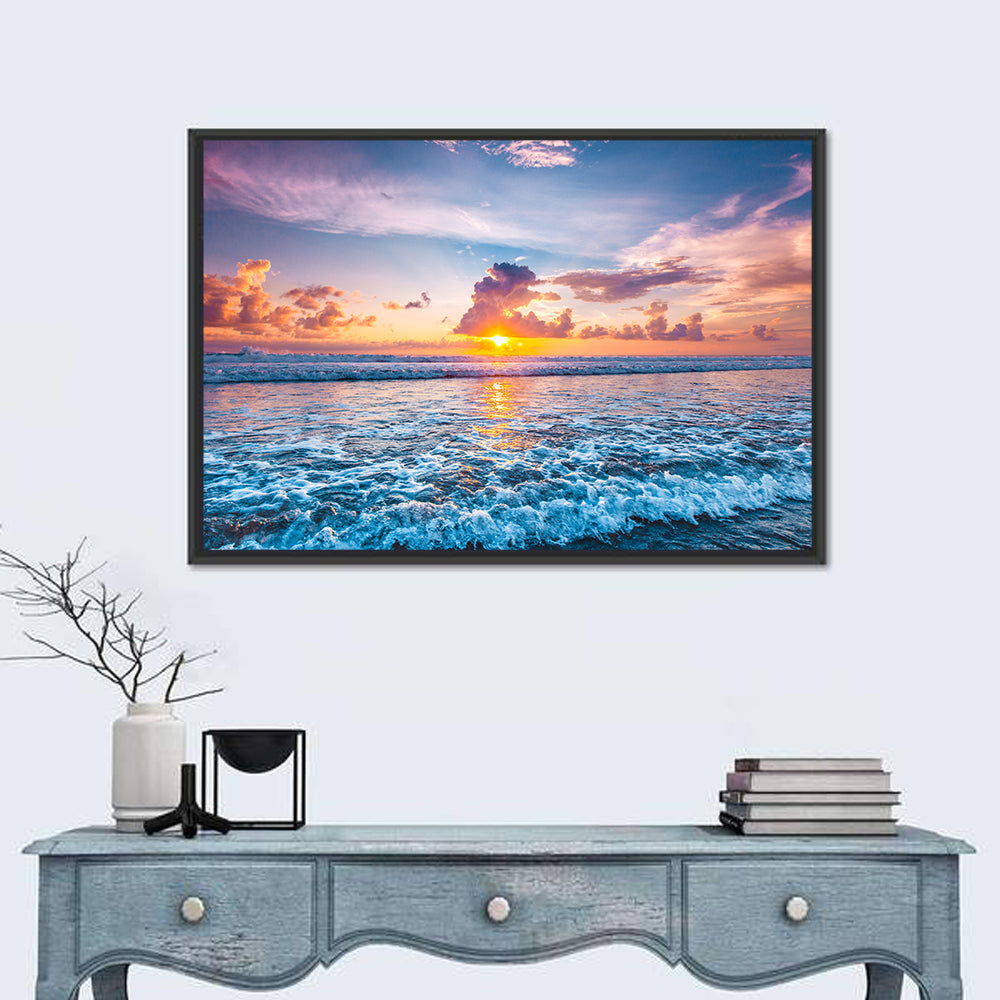 Sunburst Ocean Wave Wall Art in a room, landscape
