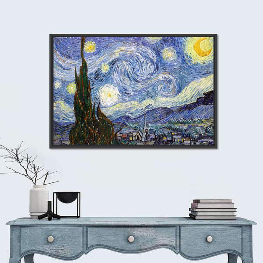 Starry Night Over Saint-rémy Wall Art in a room, landscape