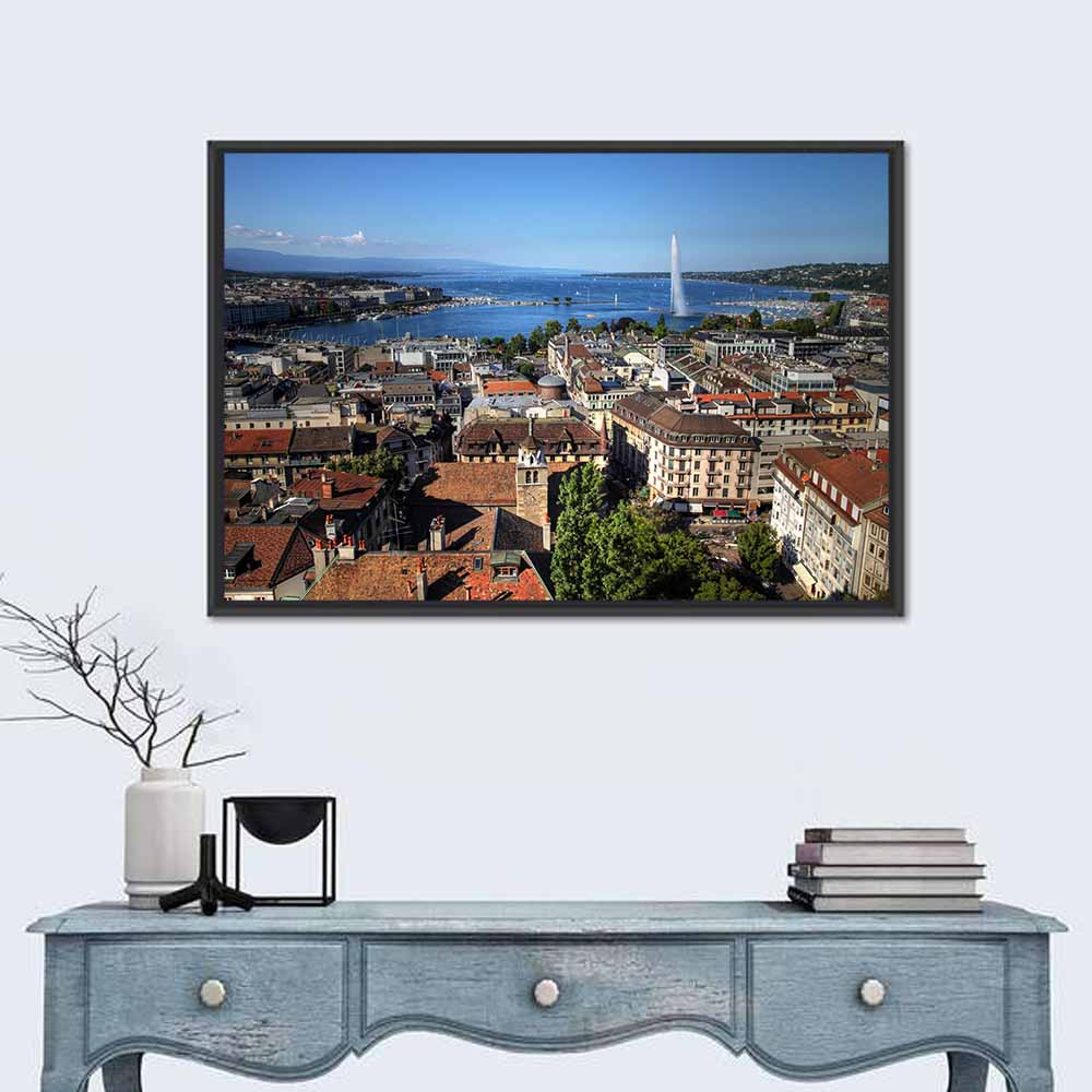 Geneva Jet D'eau Cityscape Wall Art in a room, landscape