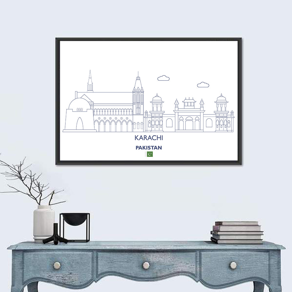 Karachi Skyline with Mazar-e-quaid Wall Art in a room, landscape