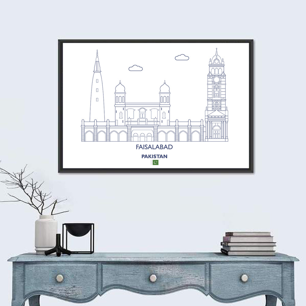Faisalabad Clock Tower Skyline Wall Art in a room, landscape