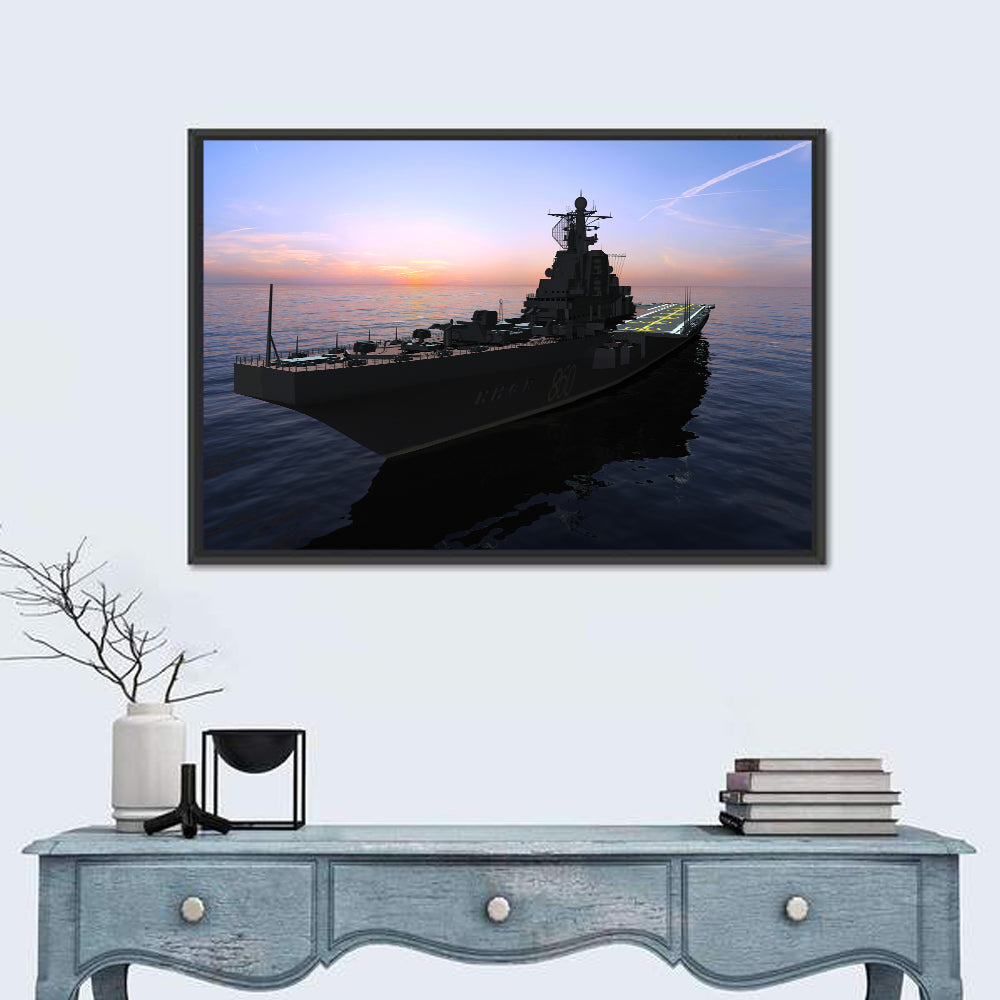 Aircraft Carrier 860 at Dusk Wall Art in a room, landscape