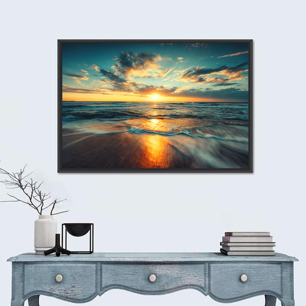 Sunlit Cloudscape Over Beach Wall Art