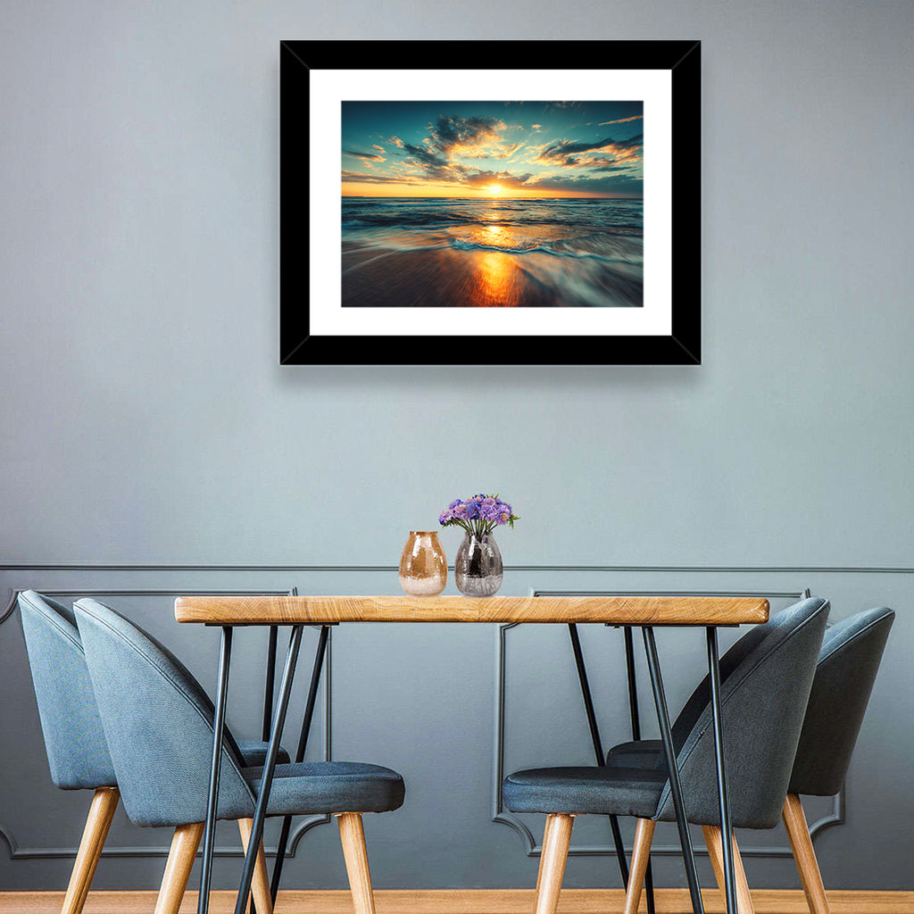 Sunlit Cloudscape Over Beach Wall Art