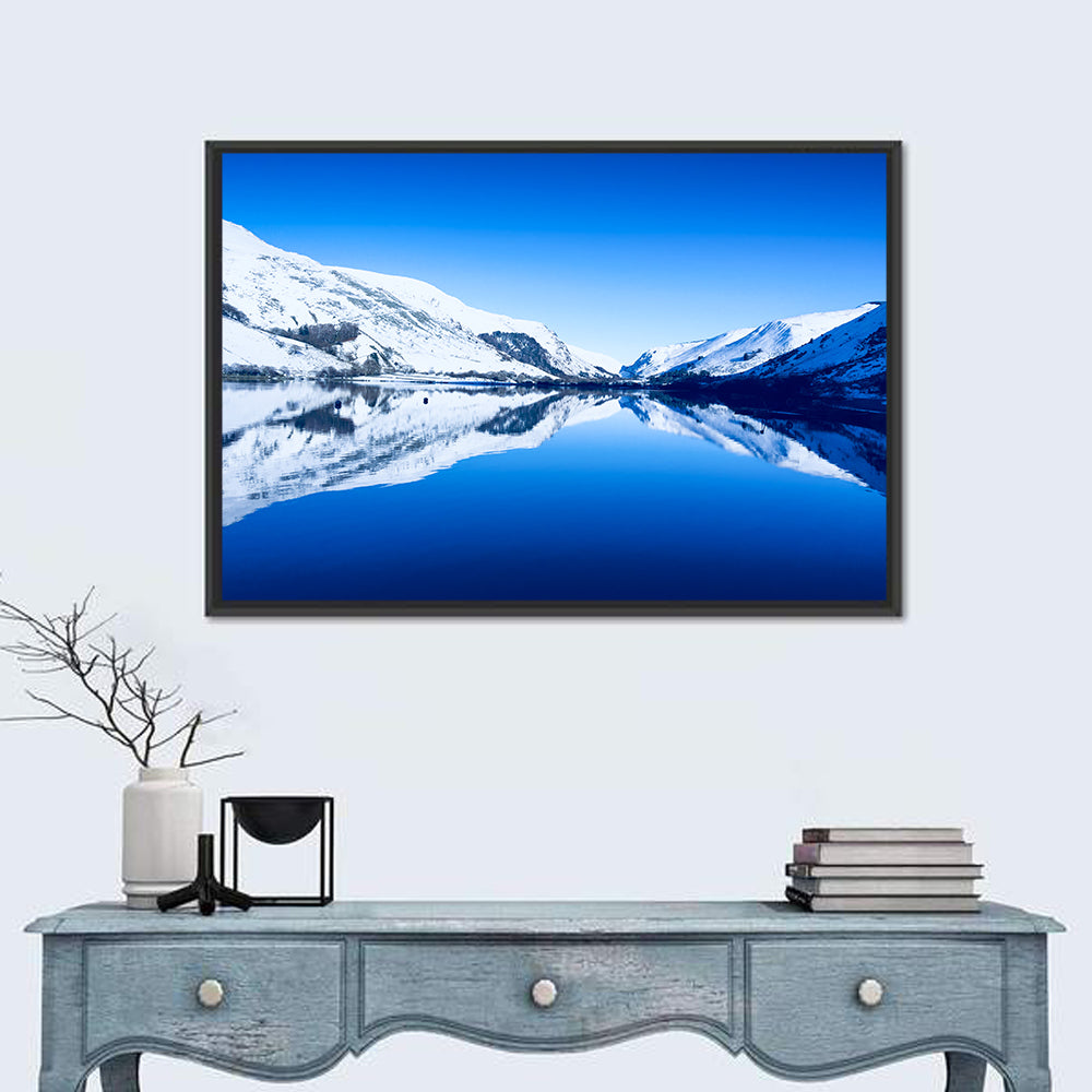 Tal Y Llyn Winter Reflection Wall Art in a room, landscape