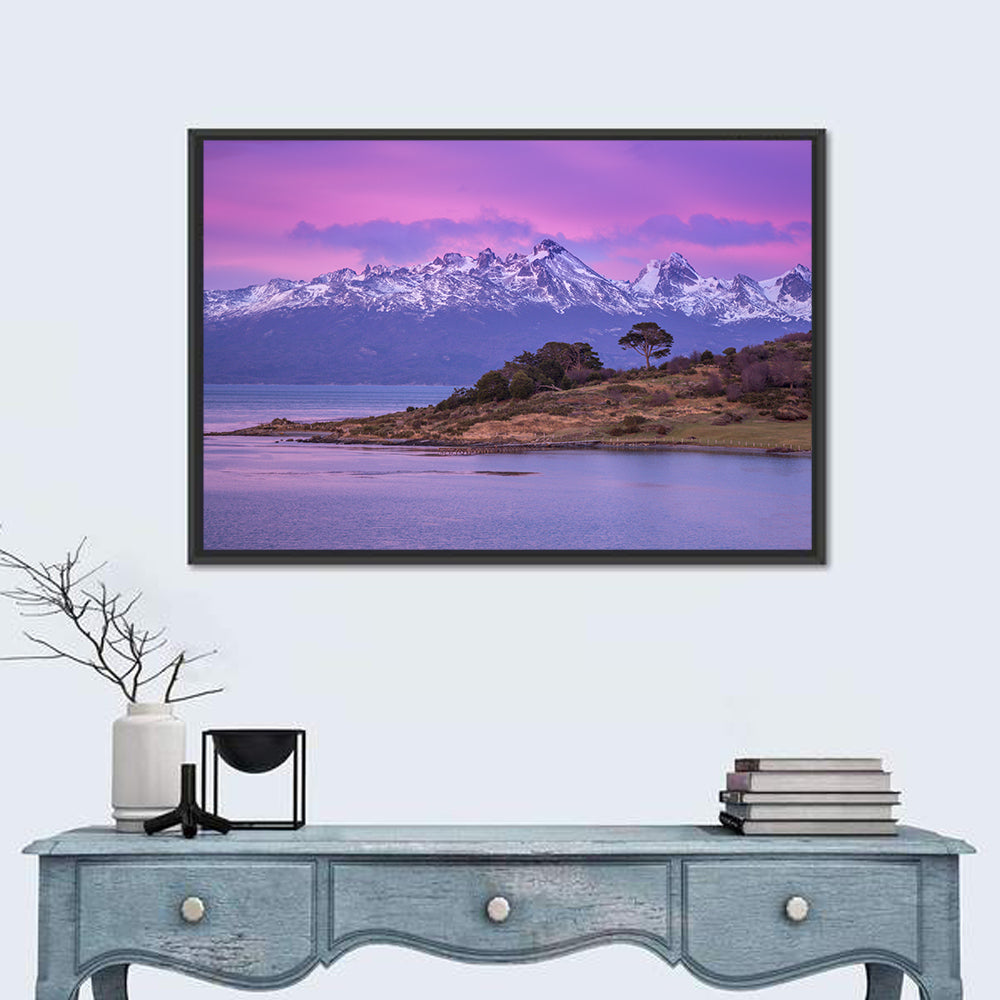 Beagle Channel Purple Dawn Wall Art in a room, landscape
