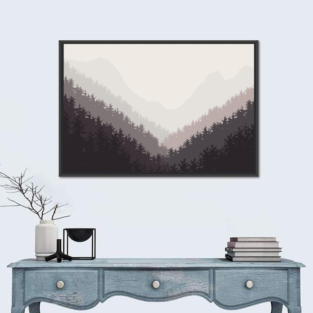 Foggy Forest Illustration Wall Art