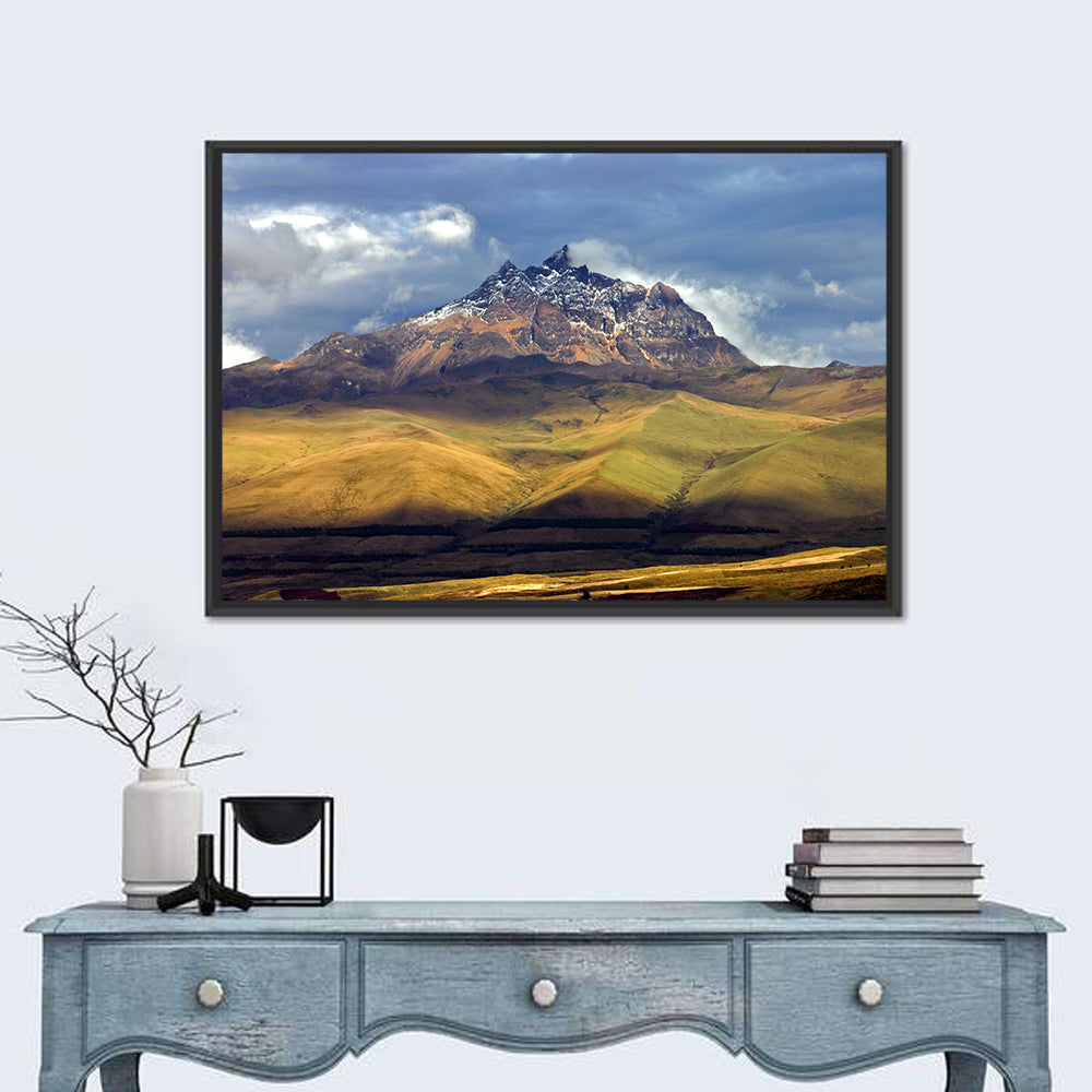 Antisana Volcano Landscape Wall Art in a room, landscape