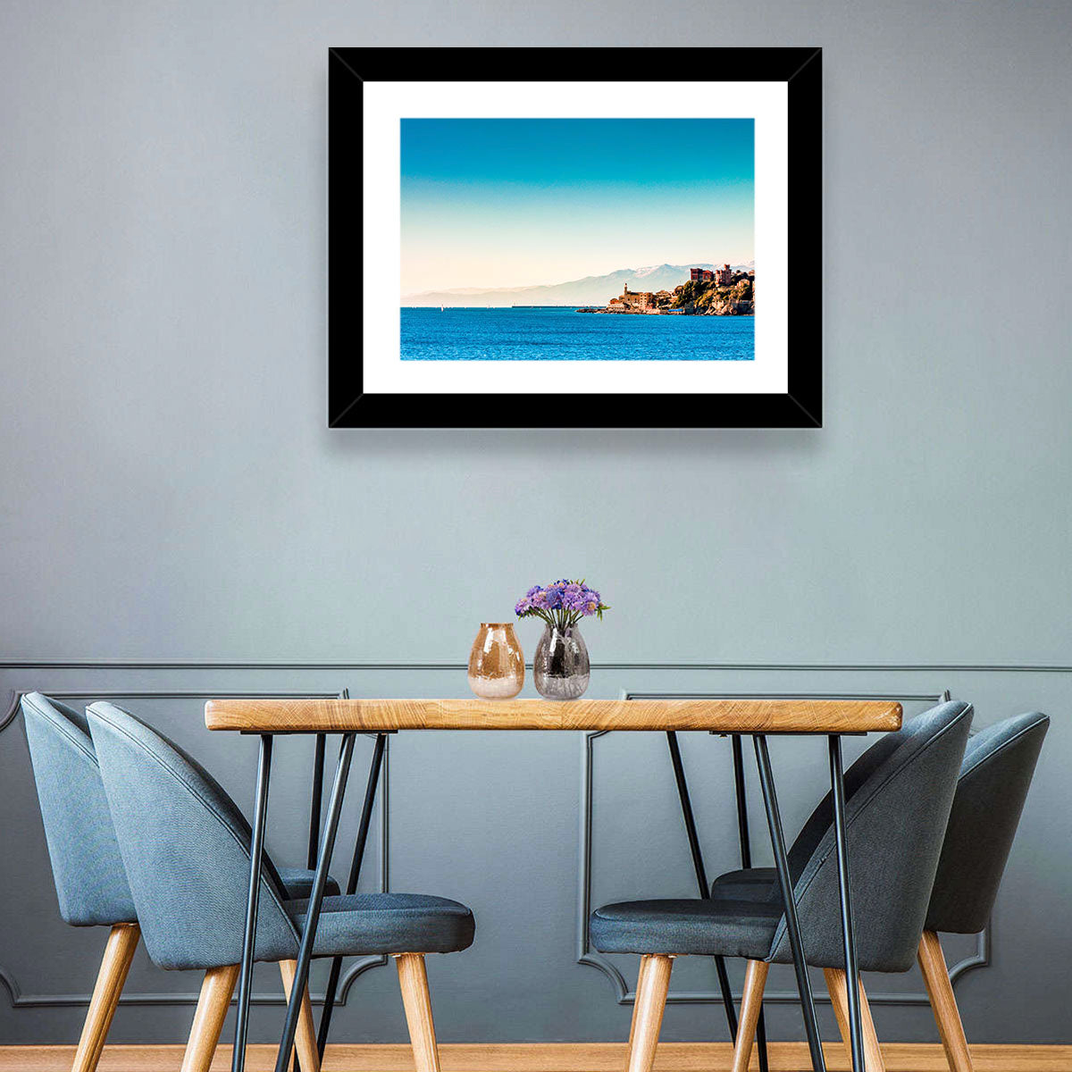 Genoa Coastal Seascape Wall Art in a room, landscape