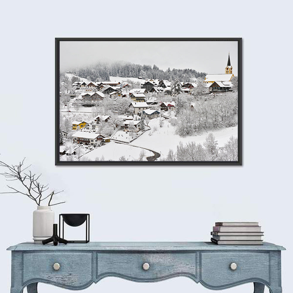 Oberstaufen Winter Village Wall Art in a room, landscape