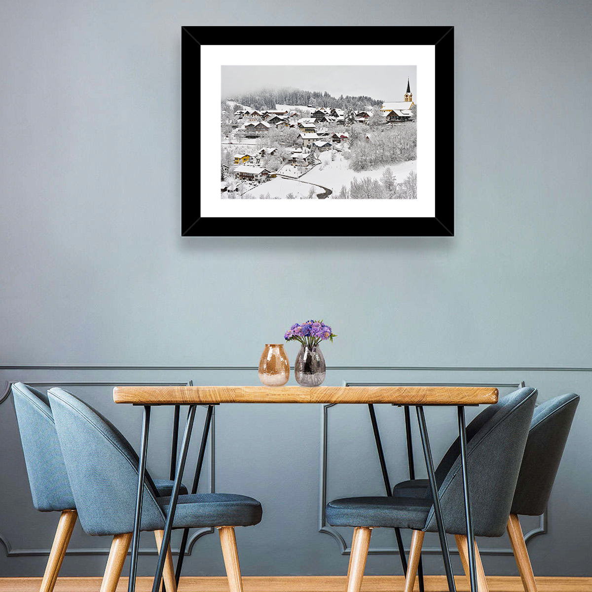 Oberstaufen Winter Village Wall Art in a room, landscape
