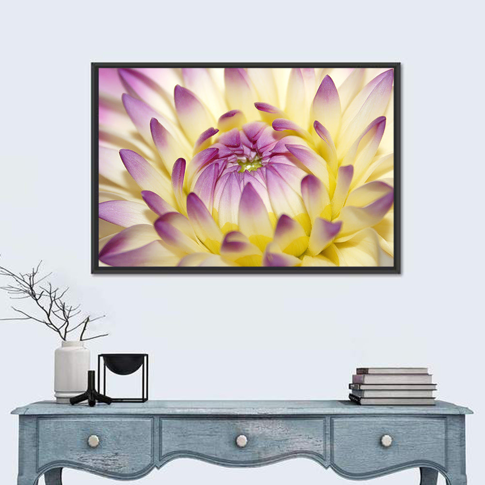 Dahlia Macro Portrait Wall Art in a room, landscape
