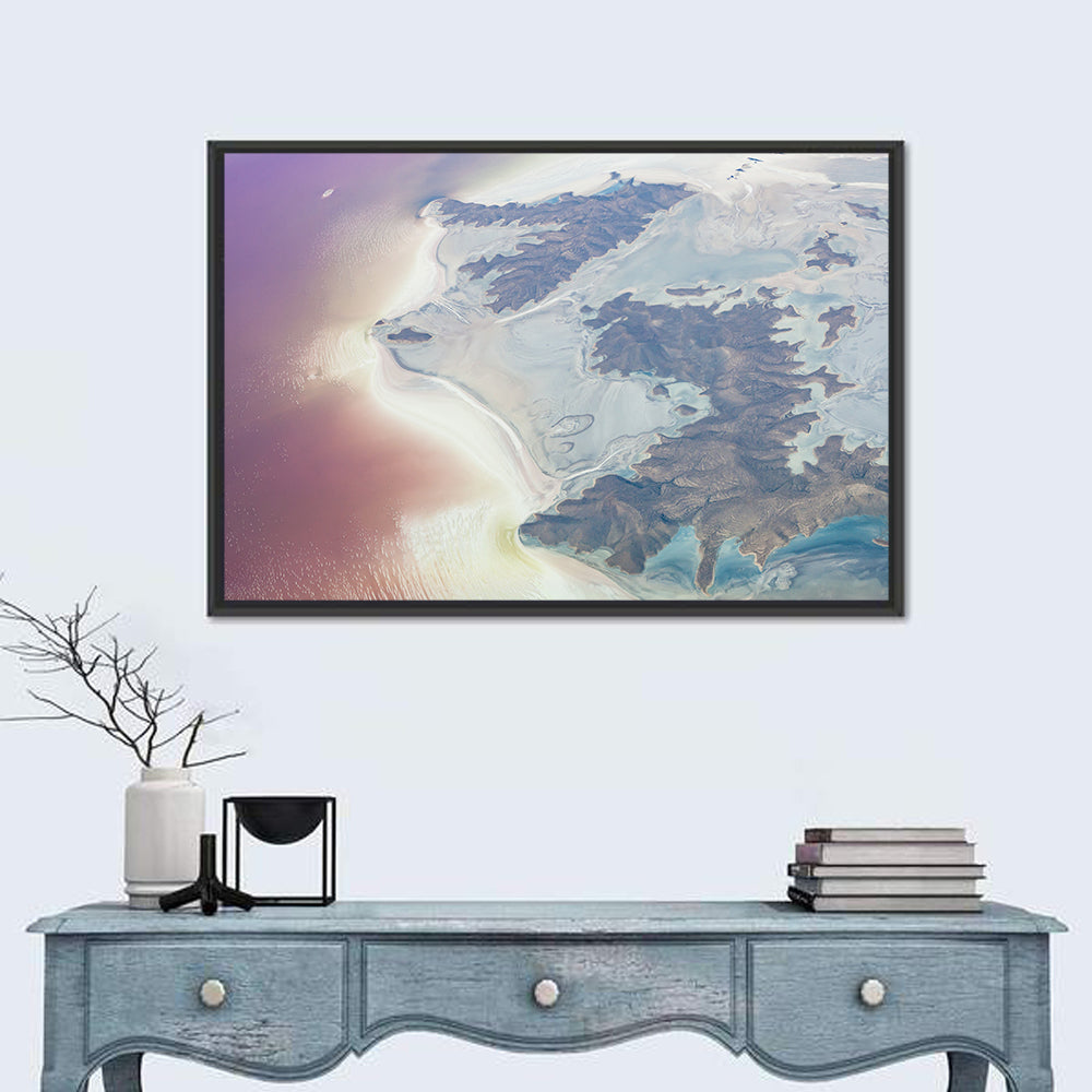 Urmia Lake Aerial View Wall Art in a room, landscape