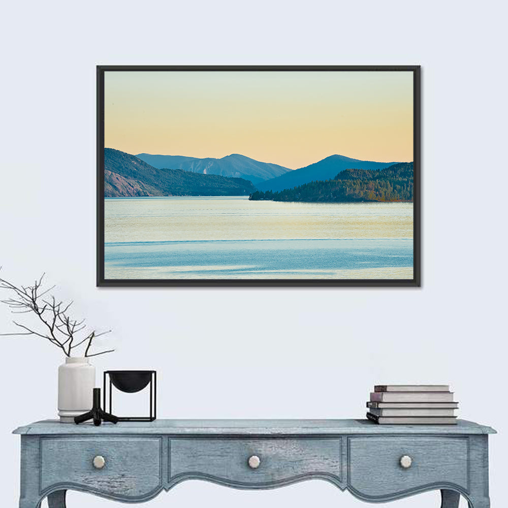 Lake Pend Oreille at Golden Hour Wall Art in a room, landscape