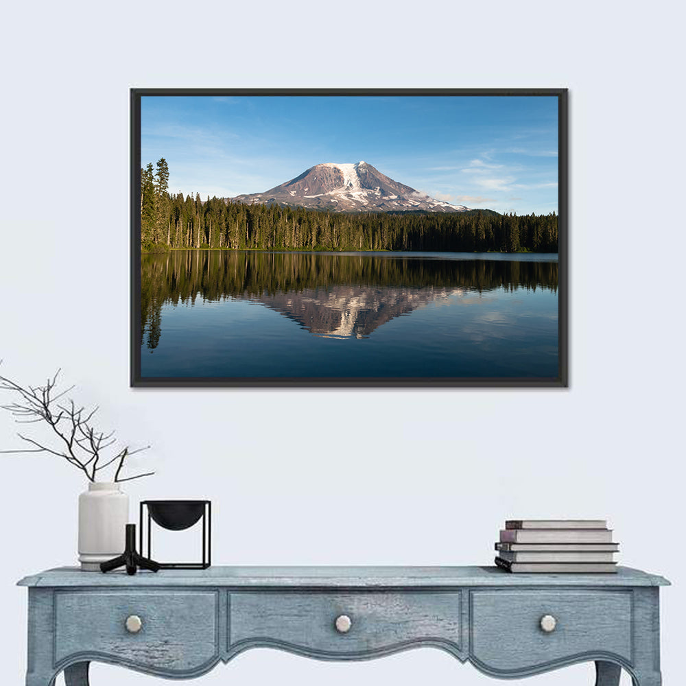 Takhlakh Lake Reflection Wall Art in a room, landscape