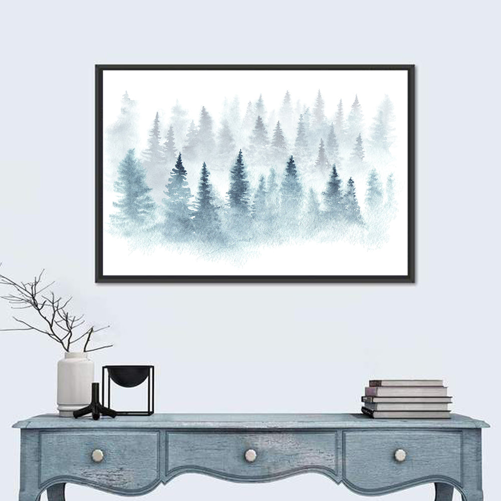 Misty Pine Forest Watercolor Wall Art