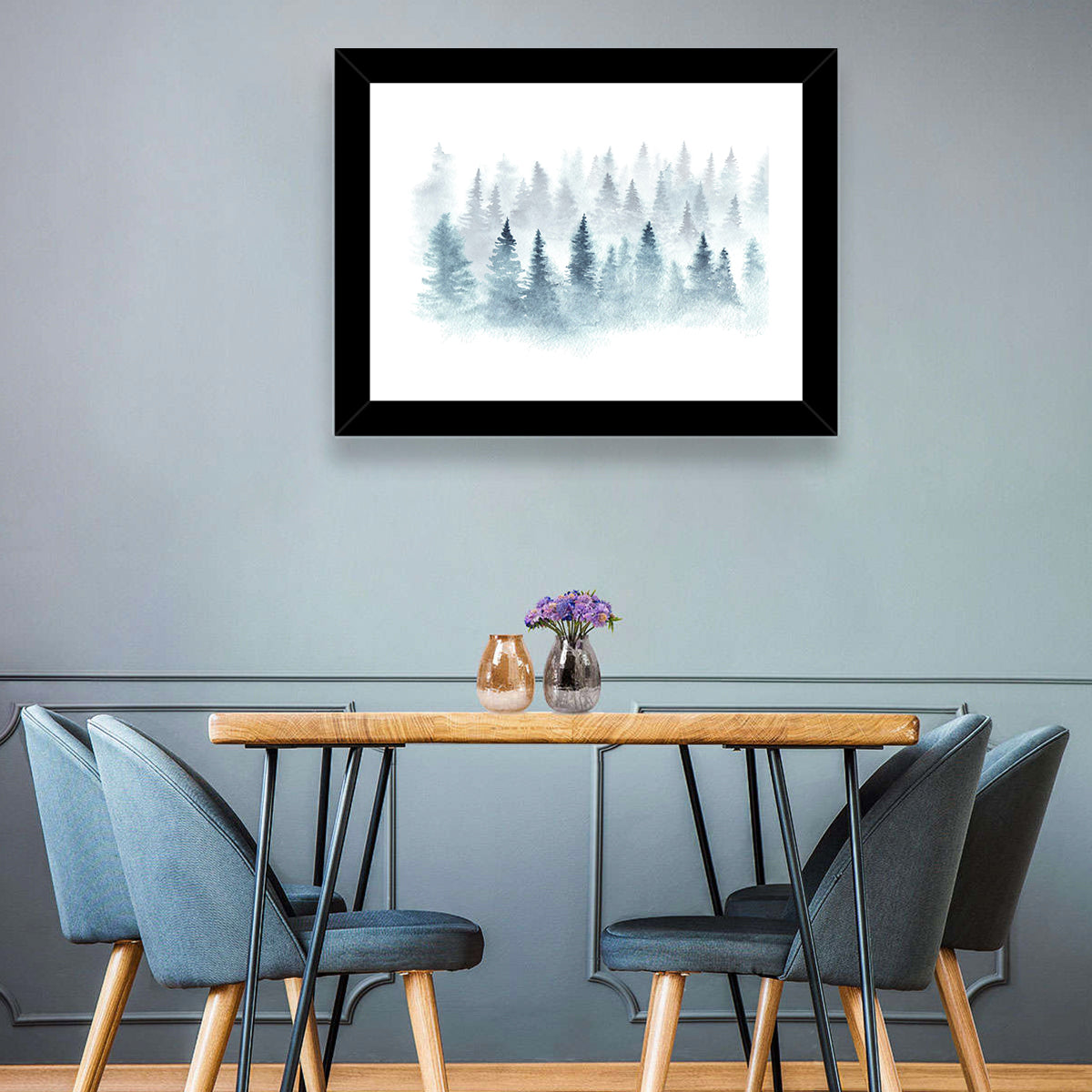 Misty Pine Forest Watercolor Wall Art