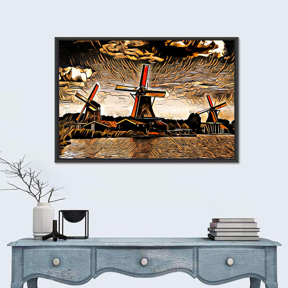 Retro Windmills at Sunset Wall Art in a room, landscape