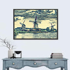 Three Vintage Windmills Wall Art