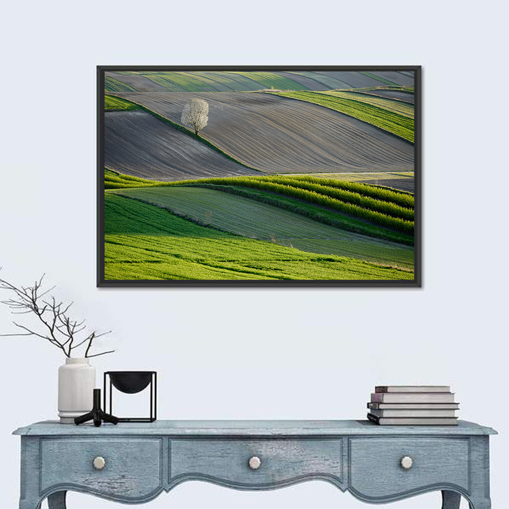 Springtime Polish Fields Wall Art in a room, landscape