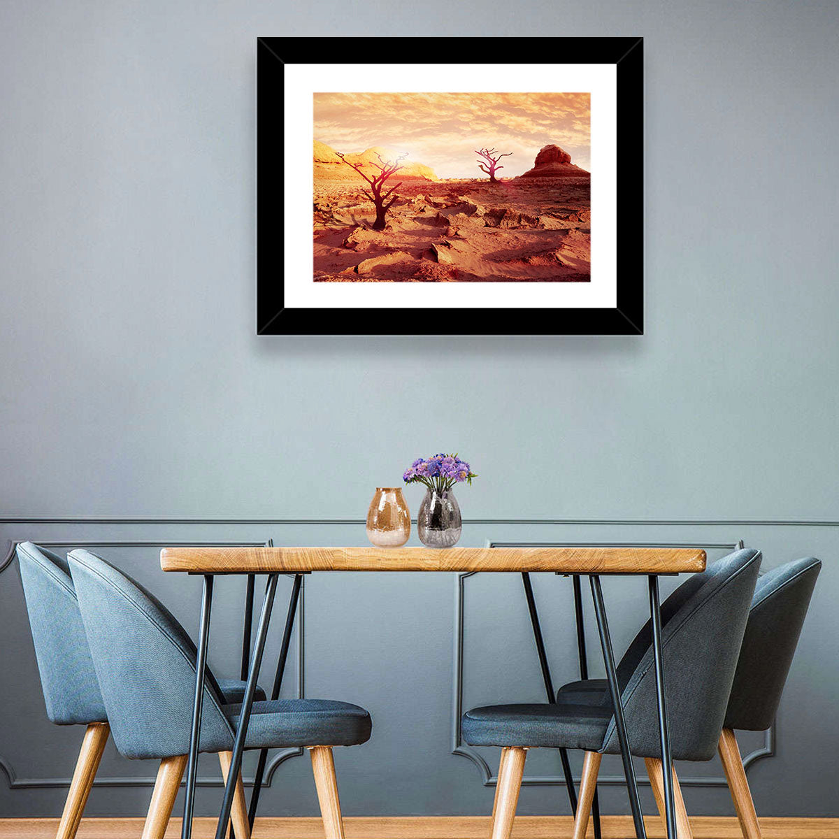Gnarled Trees at Desert Sunset Wall Art in a room, landscape