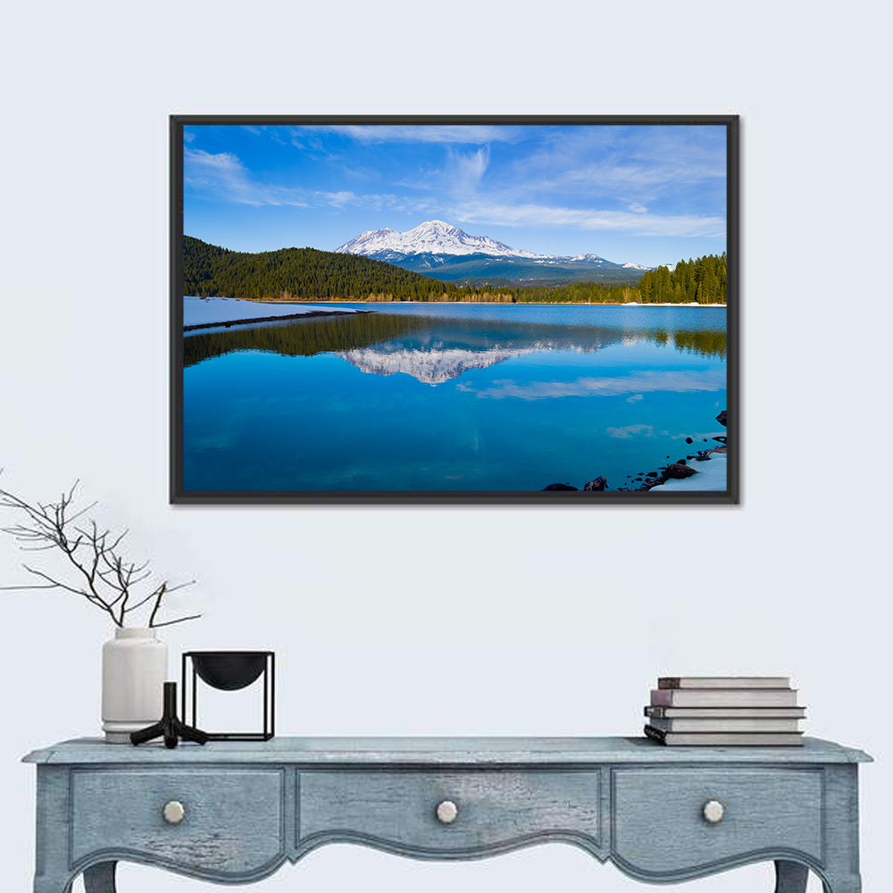 California Mountain Lake Reflection Wall Art in a room, landscape
