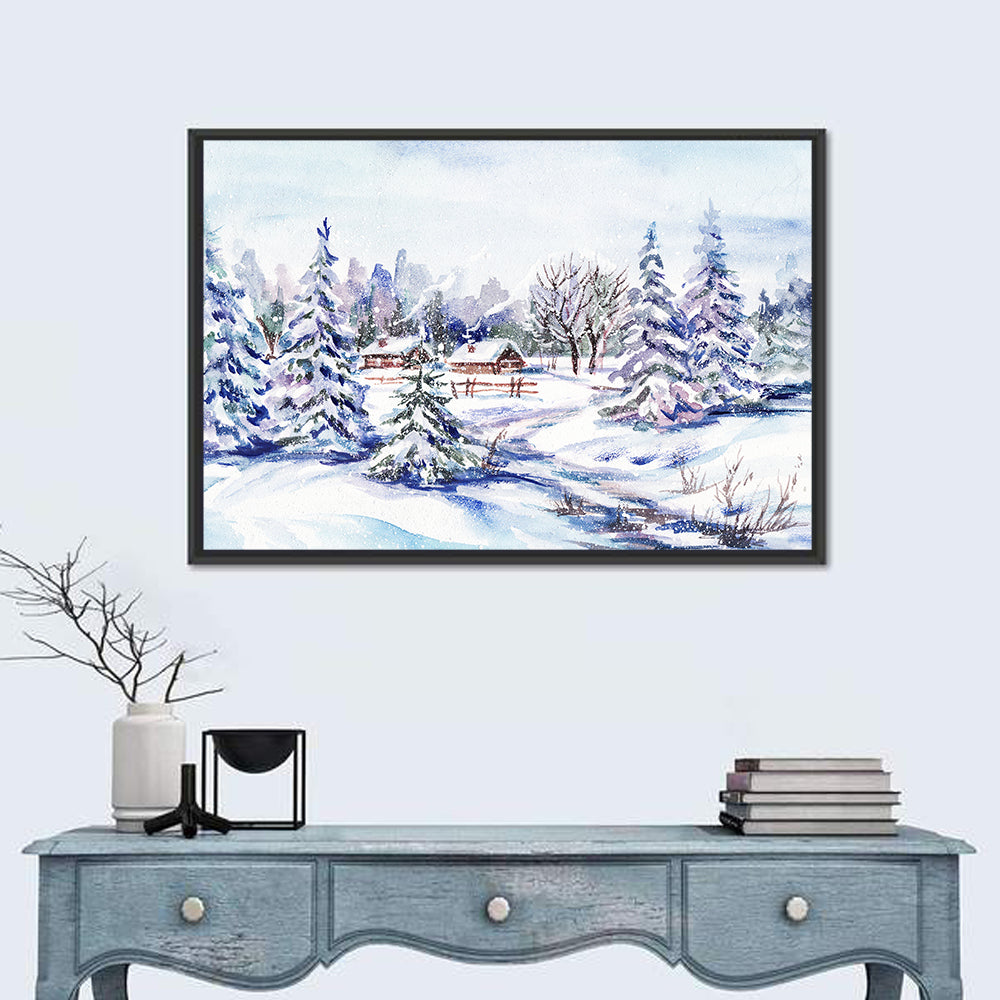 Snowy Village Path Wall Art