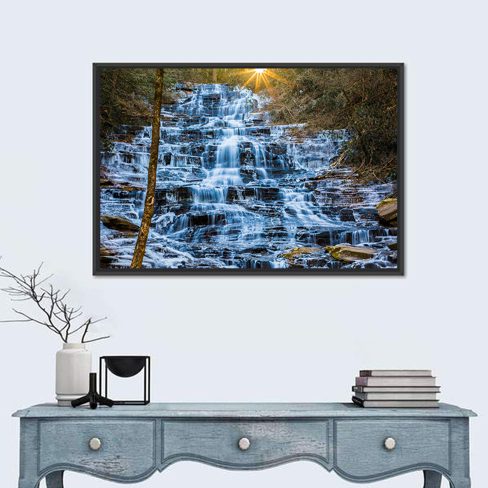 Minnehaha Falls Winter Cascade Wall Art in a room, landscape