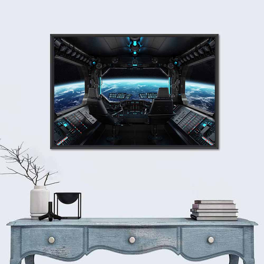 Grunge Spaceship Cockpit Wall Art in a room, landscape