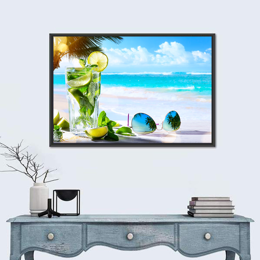 Mojito Beach Scene Wall Art in a room, landscape